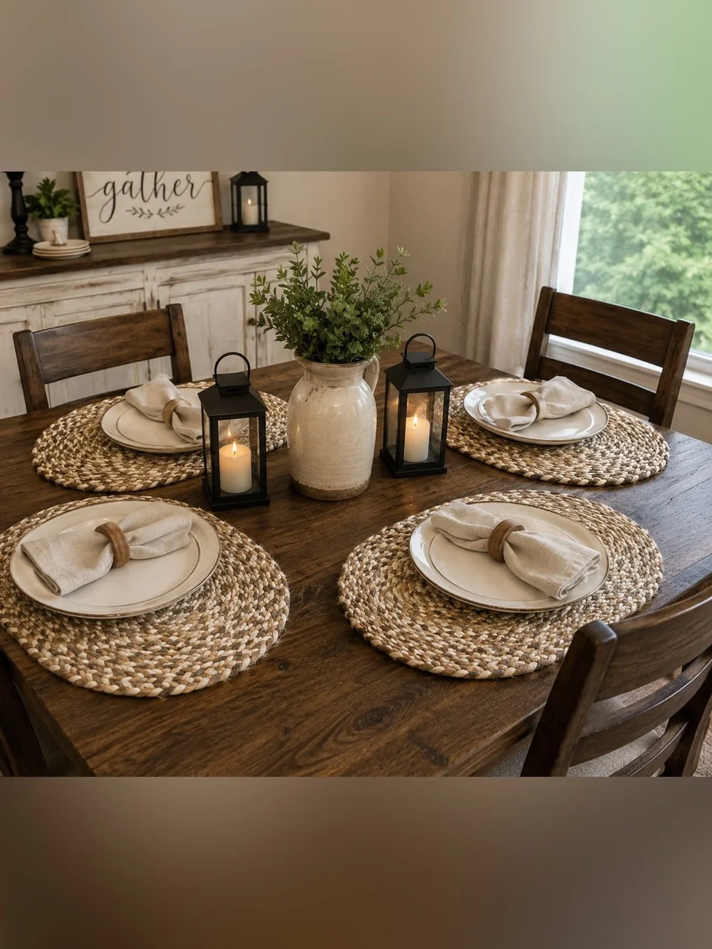 Natural Braided Jute Oval Placemats - Tan & Cream